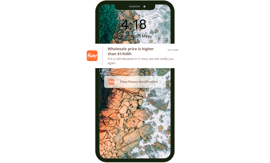 Flow Power app notification 1 perkWh