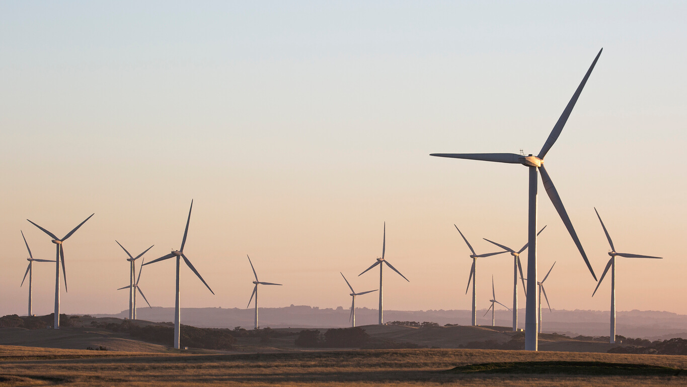 wind turbines at sunrise